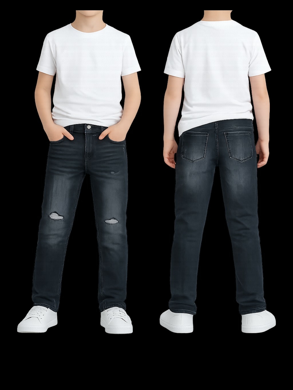 Kids Distressed Black Slim Jeans with Stretch